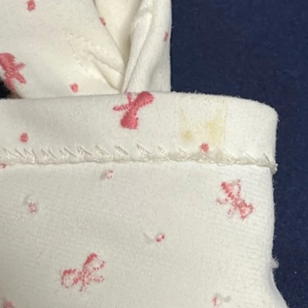 VTG Dressy White w/Pink Embroidered Ribbons Wristlet Gloves Petite Size 6